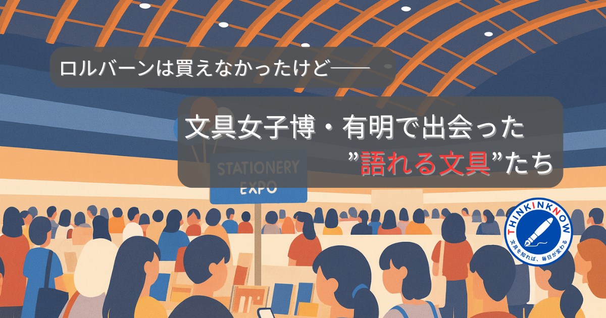 文具女子博・有明会場のイラストと「語れる文具たち」というタイトル入りアイキャッチ画像
