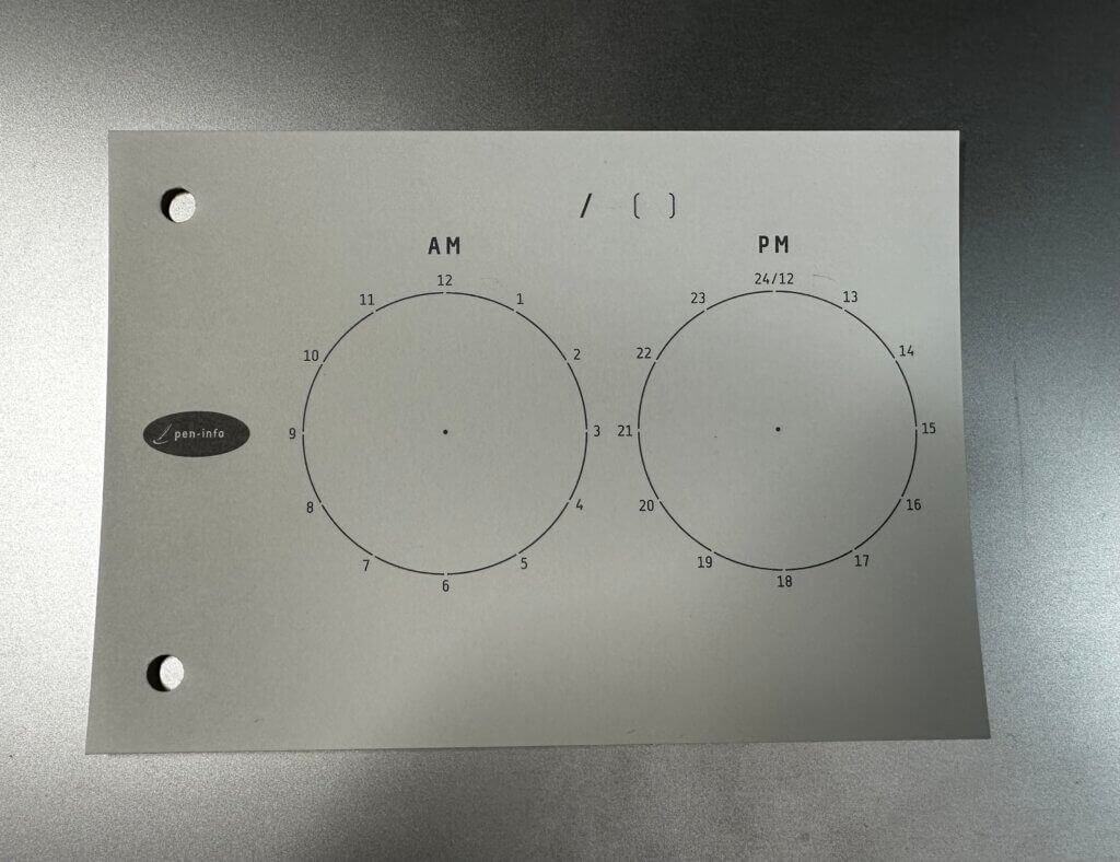 時計式ペーパーA6に1日の時間配分を書き込んだ円形タイムテーブル